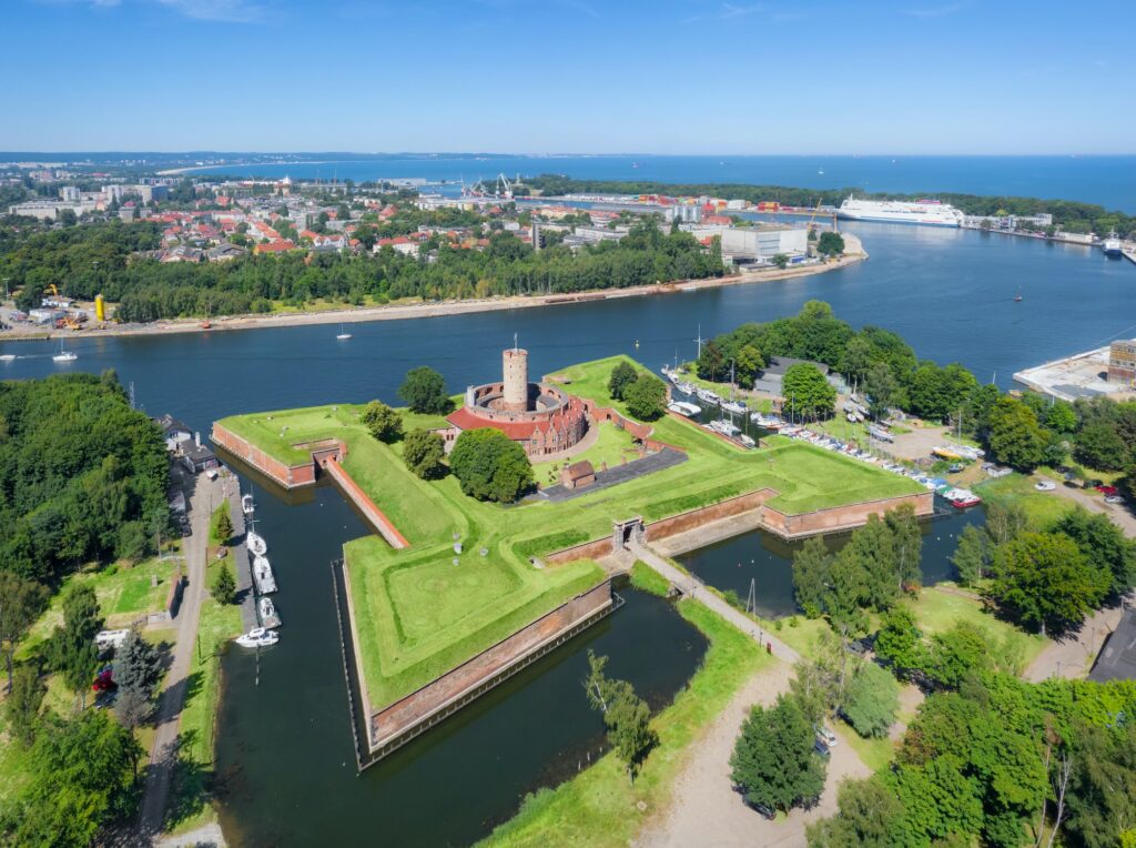 Aerial view of historic Wisloujscie Fortress in Gdansk, Poland