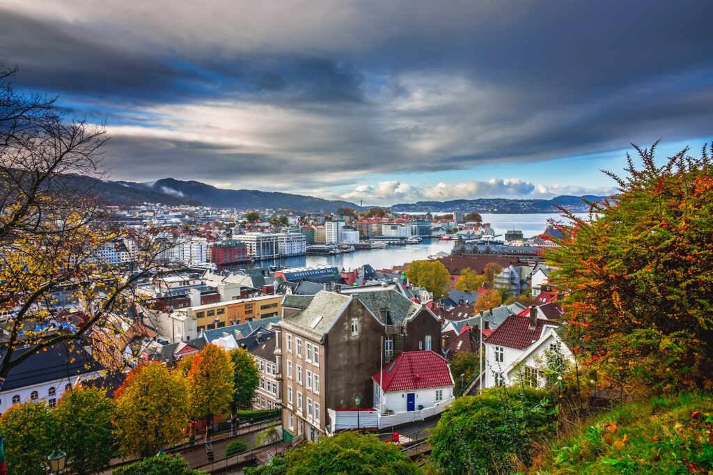 View of the beautiful Bergen bay in autumn