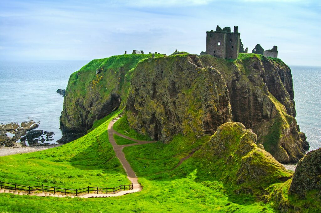 Dunnottar scottish medieval fortress or castle. Highlands of Scotland