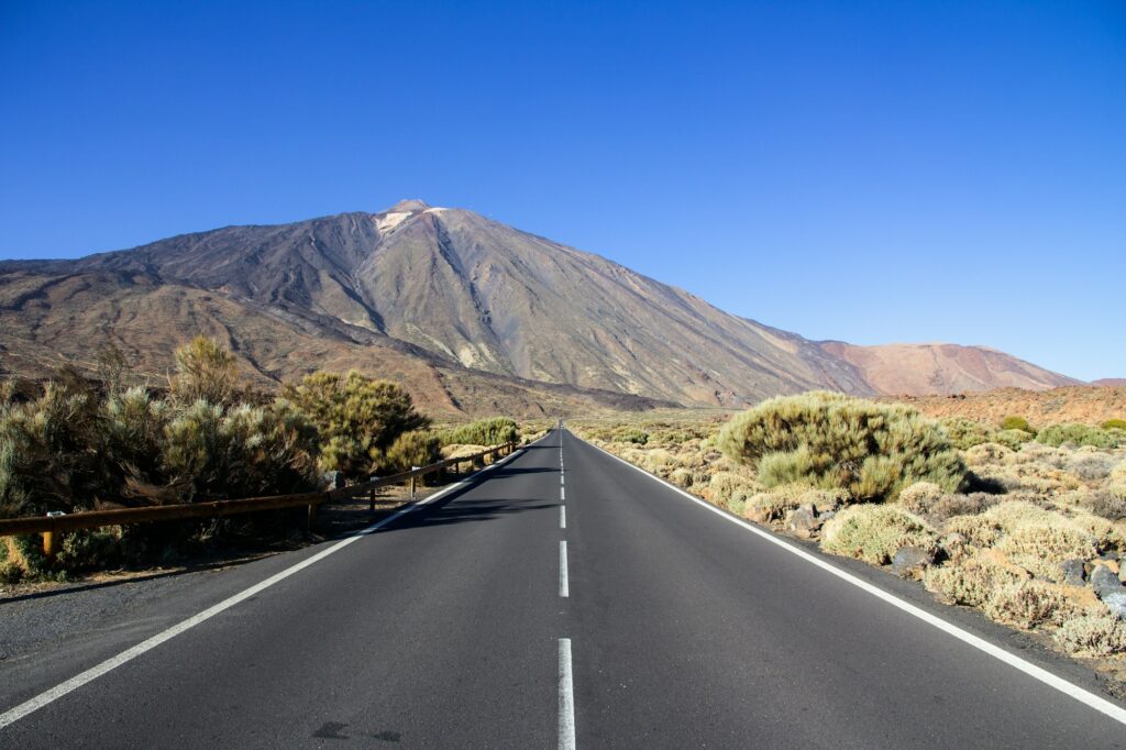 Empty road in Teide National Park, volcanic landscape, volcano, Tenerife, Canary Islands