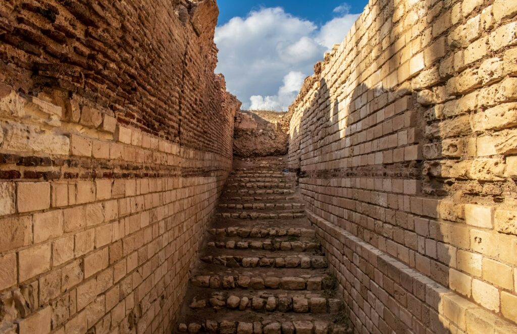 Old staircase of Ancient Roman Theatre in Alexandria, Egypt.