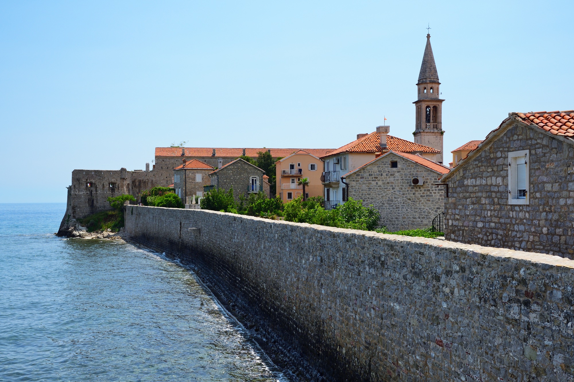 City walls in old town of Budva, Montenegro