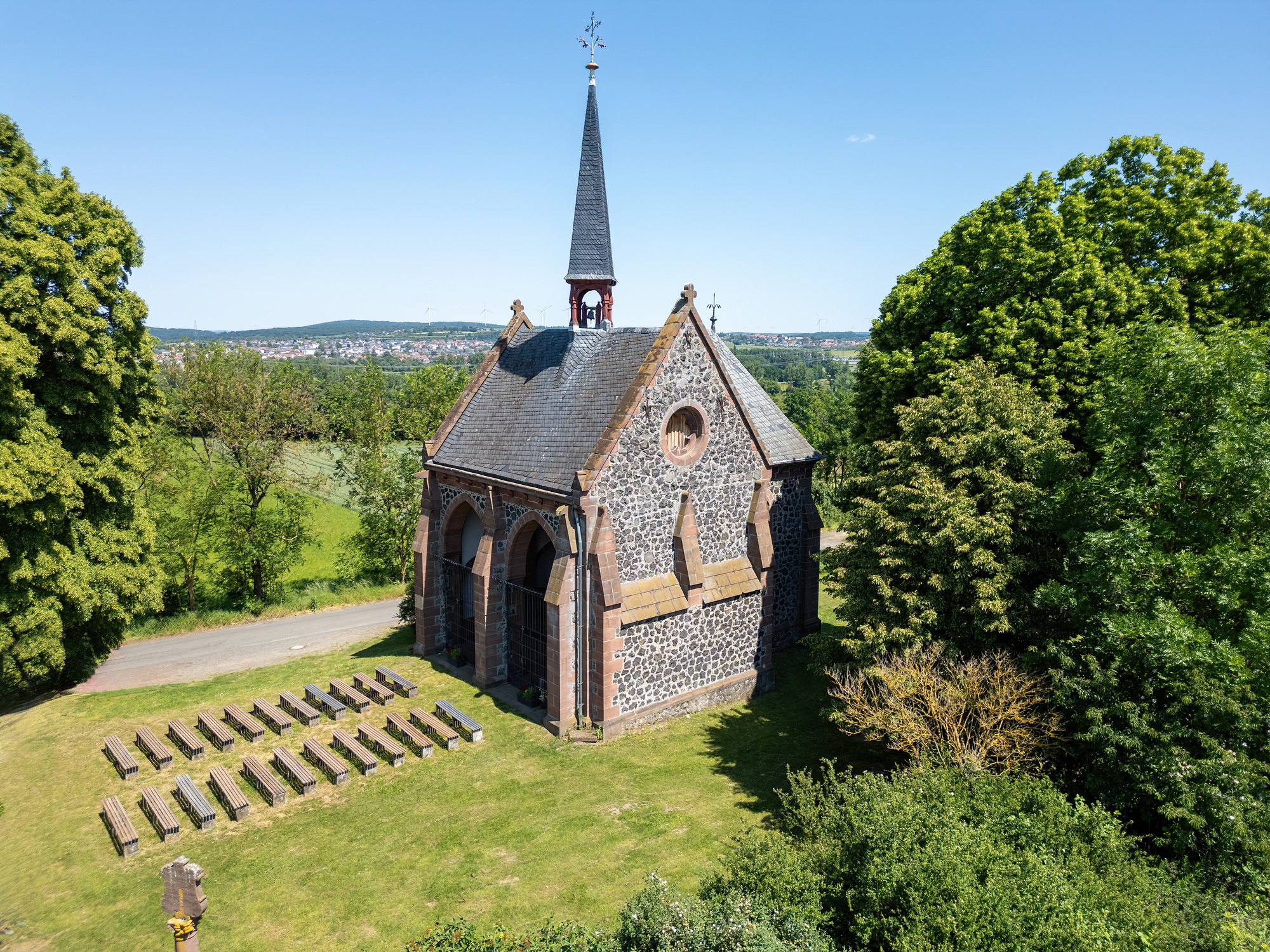 typical church in Norway captured with drone