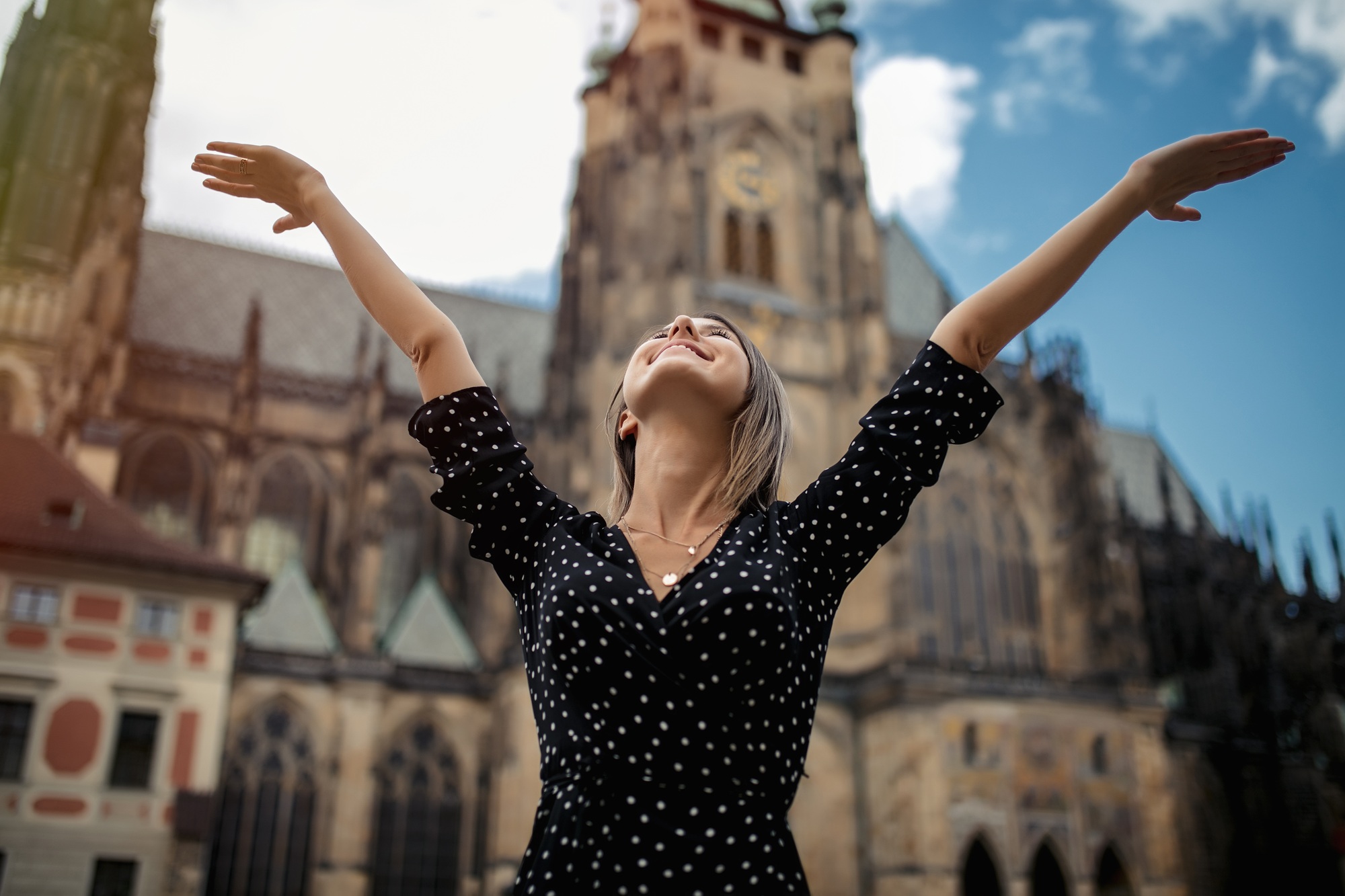 woman in old town of Prague, Czech Republic